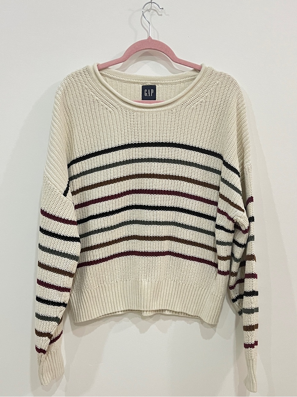 GAP Cream Striped Roll Neck Fall Crewneck Sweater